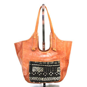 Extra Large Handmade Tan Brown Leather Tribal Fabric Shoulder Bag Purse